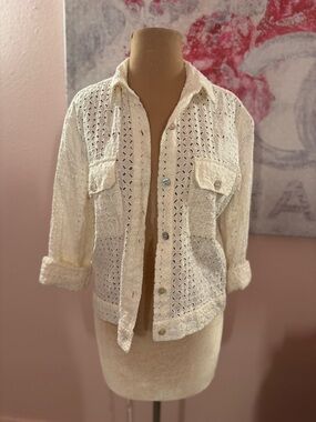 Johnny Was Linen Women's Cream Eyelet Button-Front Jean Jacket